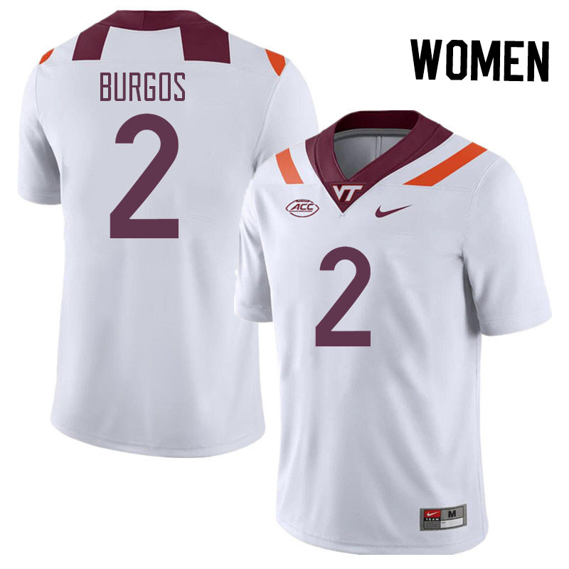 Women #2 Keyshawn Burgos Virginia Tech Hokies College Football Jerseys Stitched Sale-White